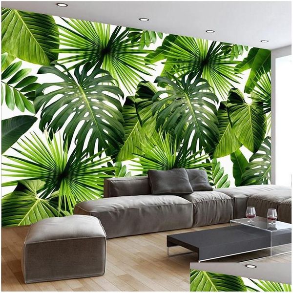 Hintergrundbilder Custom 3d Wandbild Tapete Tropische Regenwald Bananenblätter po murals wohnzimmer Restaurant Cafe Hintergrund Mura Dhgwq