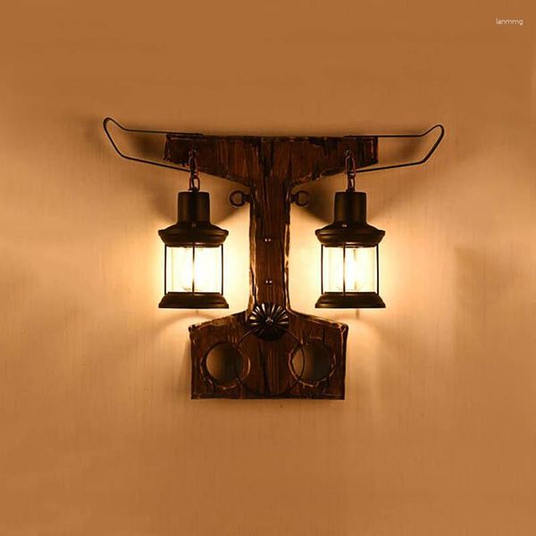 Lâmpada de parede sudeste asiático asiático retro nostálgico Sconce de madeira leve American Horn Restaurante Café Corredor Decoração da sala de estar