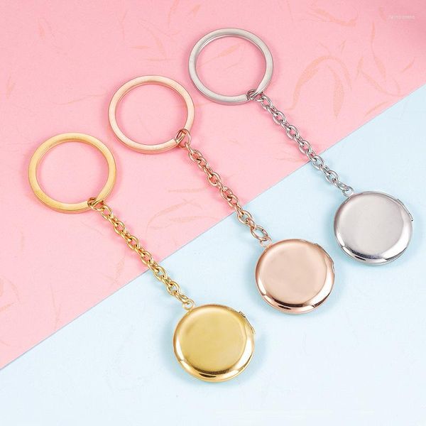 Keychains 10pcs Edelstahl Paar Rundpo -Locker -Anhänger für Frauenliebhaber Freunde Autoschlüssel Schmuck Schmuck