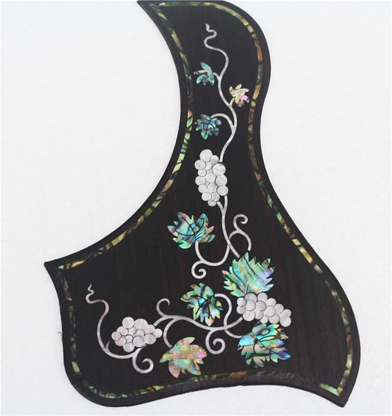 Pickguard de guitarra acústica de jacarandá, com abalone e madre de pêra, autoadesivo