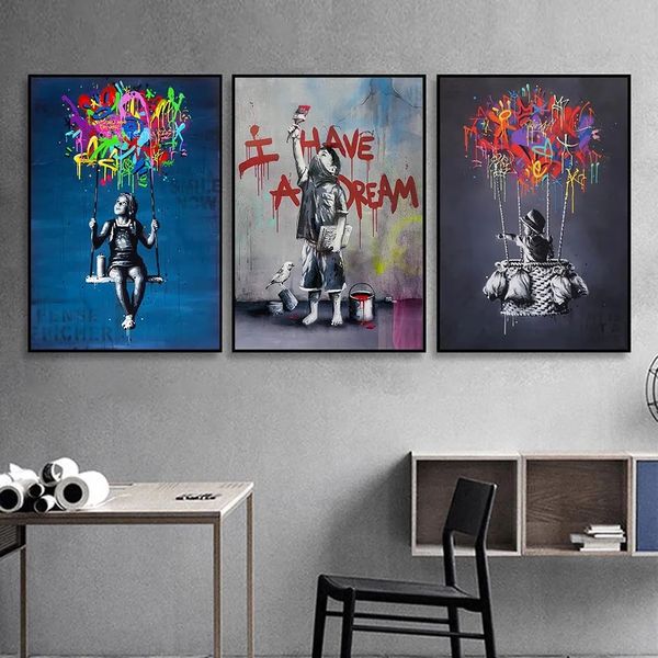 Street Graffiti Art Canvas Malerei abstraktes Banksy Poster und Drucke Wandkunst Bilder für Jungen Schlafzimmer Wohnzimmer Hoom Dekoration Wandbild ohne Rahmen wo6