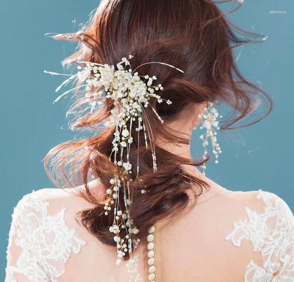 Brincos de colar Conjunto de acessórios de cabelo de pérola de casamentos de estilo coreano coroa de noiva e pombo -de -brinco ornamento de jóias da faixa da cabeça