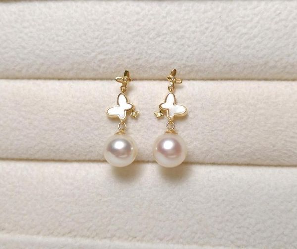 Orecchini per borchie Madalena Sarara Saltwater Pearl Akoya 18K Gold Gold Corea Stile a sospensione semplice Au750 Fine Women Earring