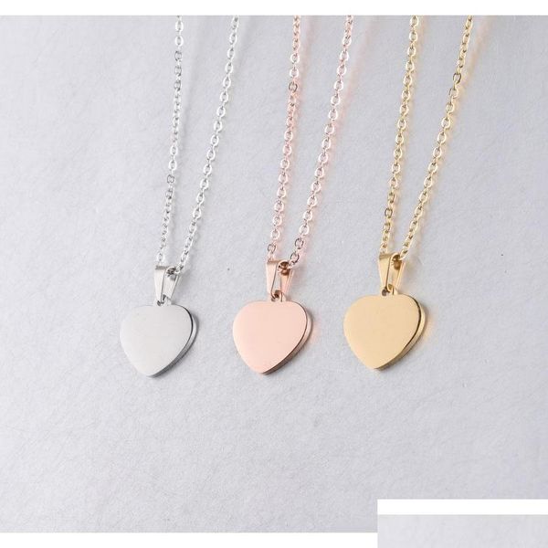 Pendant Necklaces Blank Love Heart Necklace Stainless Steel Hearts Charm Gold Rose Sier Fashion Jewelry For Buyer Own Engraving Drop Otpg9