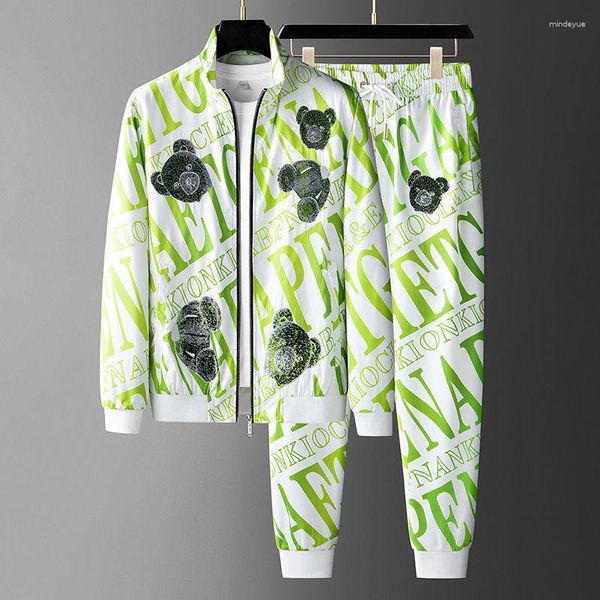 Erkek Trailsits 2023 Moda Kış Erkek İki Parçalı Set Ayı Sequins Nakış Günlük Desen Mektubu Basılı Takım Erkek Giyim Ropa De