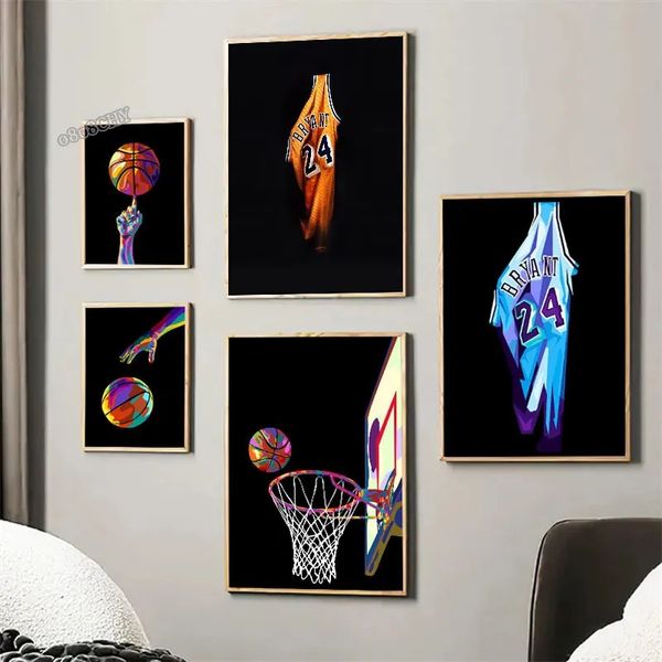 Famamos famosos Estrelas de Estrela de Basquete Pintura de Arte Motivacional de Basquete Posters e Impressões Modernas Caso Caso Decoração Mural Presente Sem Frame WO6