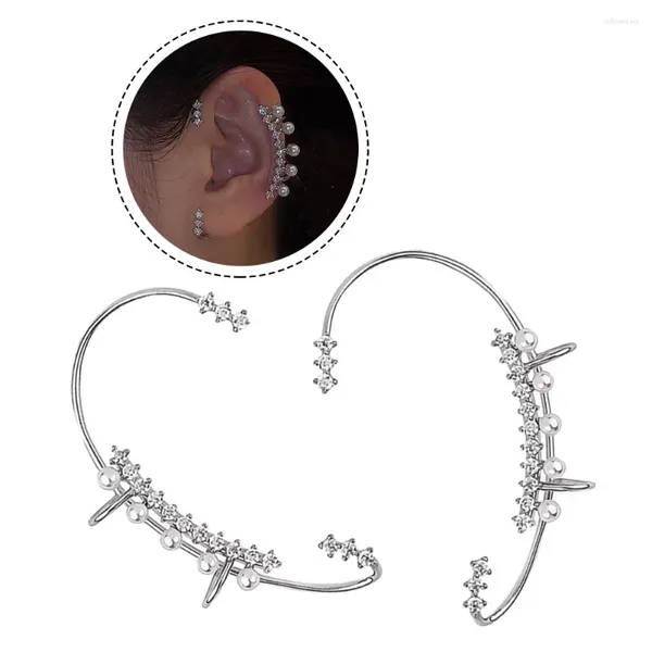 Backs Ohrringe 2 PCs Hoop Silber Strass-Strass-Clip-passende Schmuckknochen-Ordner Frauen Track Nicht Perlenschmuck Zinklegierung