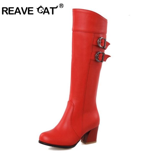 Сапоги Reave Cat Big Size 3052 Осень зимняя обувь дамы колена мода Botas Hoof каблуки на молнии на молнии