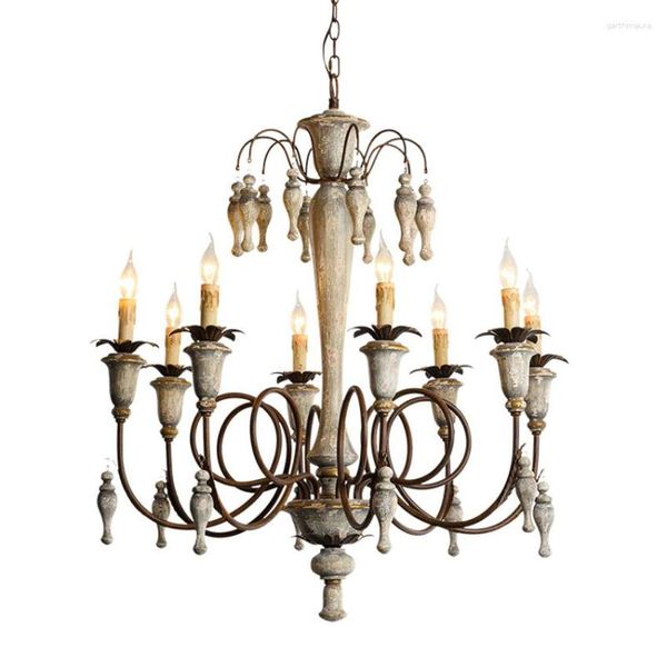 Lampadiers Custom Country Wood Candle Lights Loft French Soggiorno Light Dining Villa Luxury Spender Lampfurs