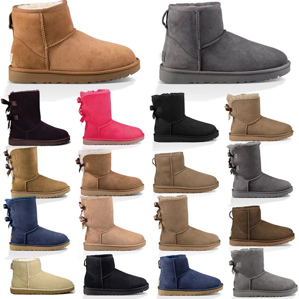 Stivali tasman stivali caviglia caviglia stivali di cotone bowtie per donne donne scarpe soffice pelliccia di castagne comode pecora da pecora tazz mini boot snow snow snow snow in pelle terry