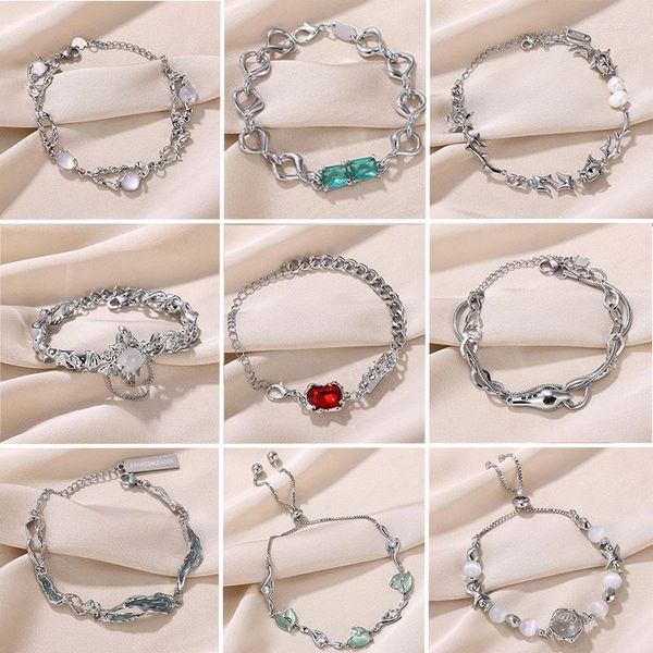 Charm Braceletts Koreanische Mode Y2K Satr Herzform für Frauen Süßes Kristall Geometrisch cooles Mädchen Set Hochzeit Schmuckstück Artikel