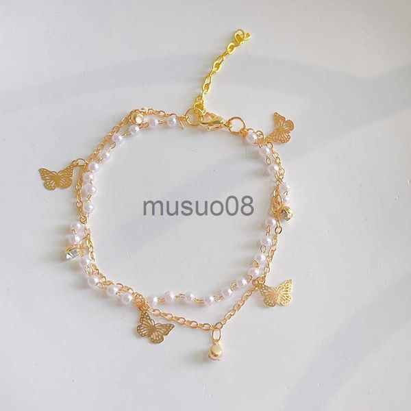 Bangle 2023 nuova tendenza della moda design unico elegante delicato doppio strato farfalla braccialetto di perle gioielli da donna regalo premium J230819