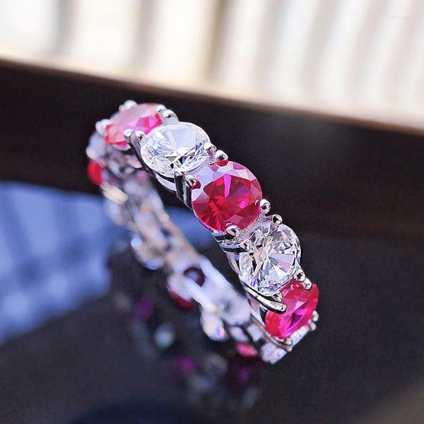 Anelli a grappolo Springlady 925 Sterling Silver Lab ad alto diamante in carbonio Ruby Ruby For Women Cocktail Party Fine Gioielli Regalo di compleanno femminile