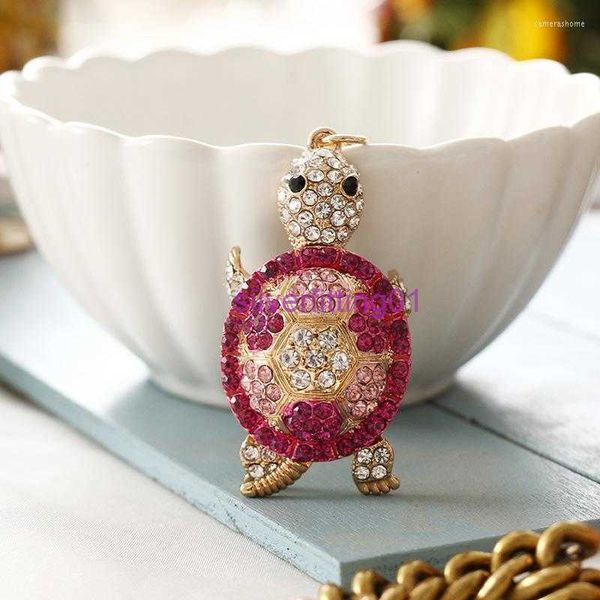 Keechhains Ins Color Rhinestone Cute Tortoise Creative Metal Keychain Custom Candant Gift Charm Llaveros Para Mujer 2023