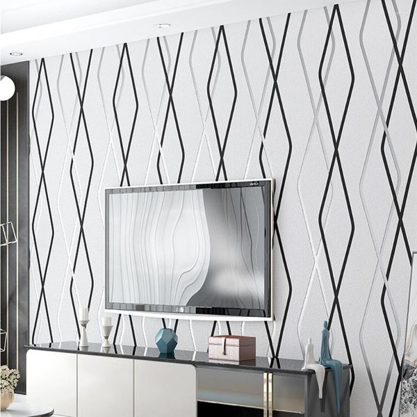 Wallpaper Papel de Parled moderne minimalistische europäische Licht Luxus Geometrische Linie Wallpaper Wohnzimmer Video Wand Fernseh Hintergrund Papier