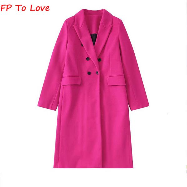 Womens Wool Blends FP to Love Woman Rose Red Slave Longa Moda de moda Spring e outono Lappel duplo de lapela straight chic retro casaco 230818