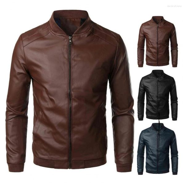 Jackets de jaquetas masculinos Menino de motoqueiro masculino e elegante beisebol à prova de vento com bolsos laterais de gola com zíper para o outono da primavera outono da primavera