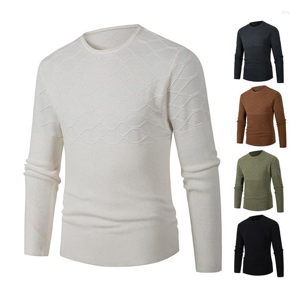 Suéteres masculinos masculino suéter de suéter casual outono inverno slim ajuste manga longa malha redonda malha top