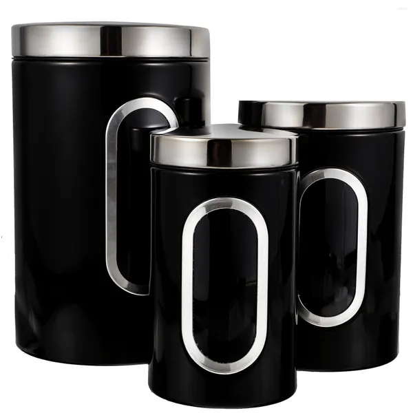 Garrafas de armazenamento 3 PCs Jar Café Capacos de Bean Setent Set recipientes Bar Metal Metal Nistros vazios Farinha de açúcar