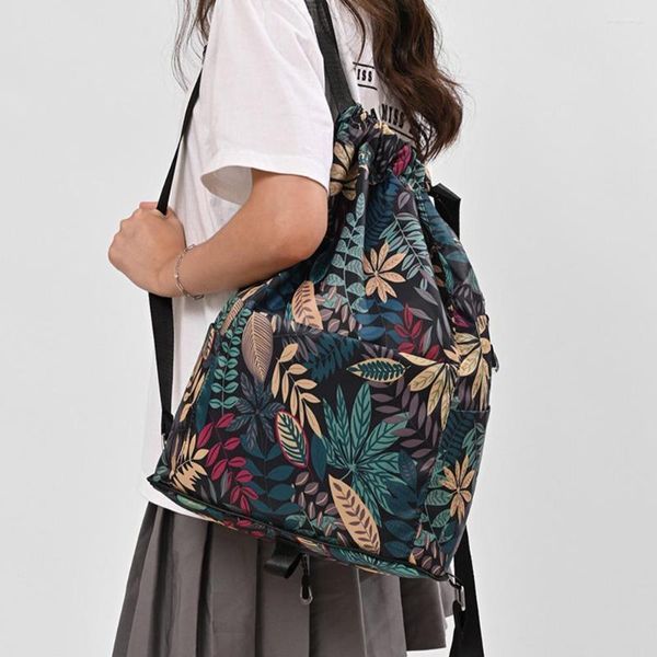 Depolama Çantaları Drawstring Çanta Su Geçirmez Spor Korusu Moda Baskı Backpack Ayakkabı Kadınlar için Taşınabilir Alışveriş