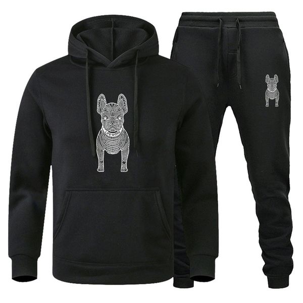 Tracce da uomo set lussuoso abito con cappuccio con cappuccio a manica lunga felpa con cappuccio e pantaloni stampa bulldog da 2 pezzi set di abiti da design da uomo casual