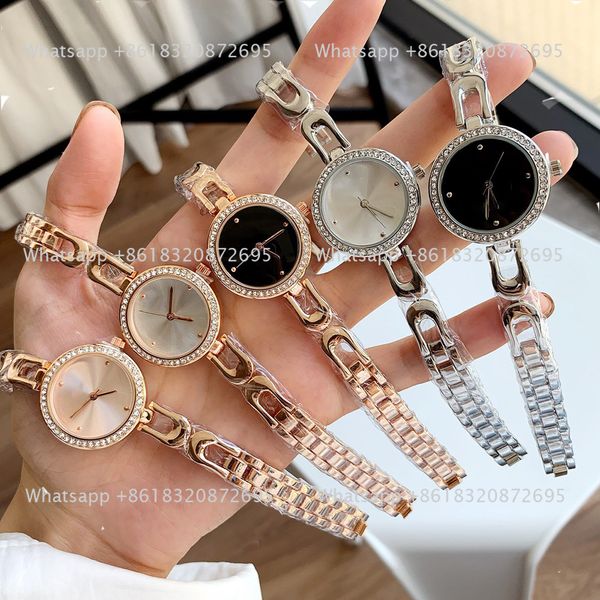 Moda Brand Wrist Wates Women Ladies Girl Girl Diamond Horse Carriage Style com logotipo de luxo Banda de aço de aço quartzo clock coa 15