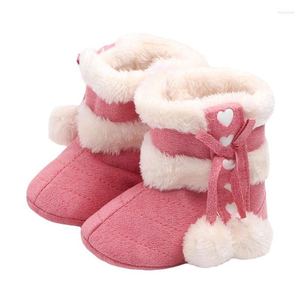 Сапоги BeQeuewll для девочек, зимняя милая плюшевая зимняя обувь с бантом и помпонами, теплая детская прогулочная обувь для малышей 0-18 месяцев