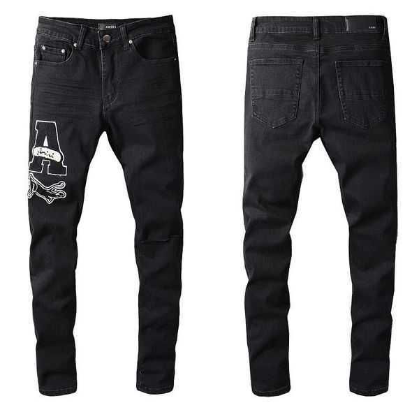 2023 pantaloni da uomo I vaqueros hip-hop sovrappongono il marchio di moda di alta strada jeans retrò a piega strappata per cuciture motociclette in sella a Slim taglia 28 ~ 38 o0k9
