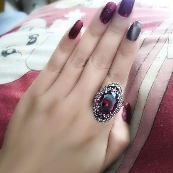 Küme Yüzükleri Zhjiushun Kraliyet Kırmızı Doğal Garnet Kadınlar Vintage Taşlı Ruby 925 STERLING Gümüş Büyük Yüzük Takı Kadın