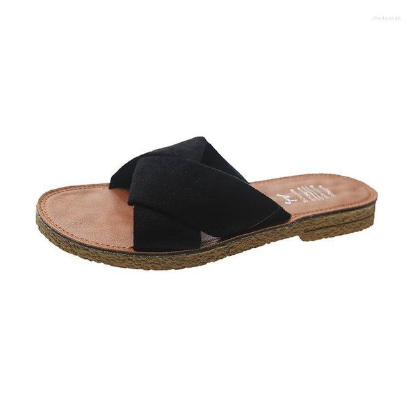 Slippers mx35 sandálias de verão e desgaste externo feminino 2023 flip-flop camurça de fundo liso de fundo cruzado