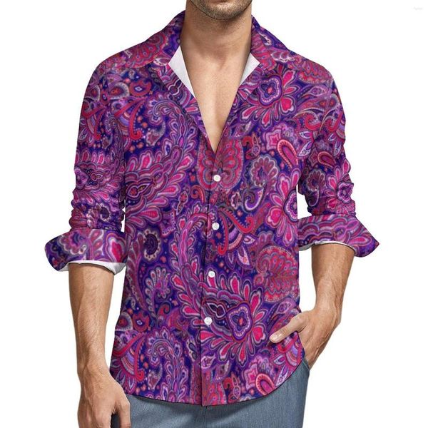 Camisas casuais masculinas lindas camisa estampada Paisley Spring Vintage Bloups Tops impressos de manga longa 3xl 4xl