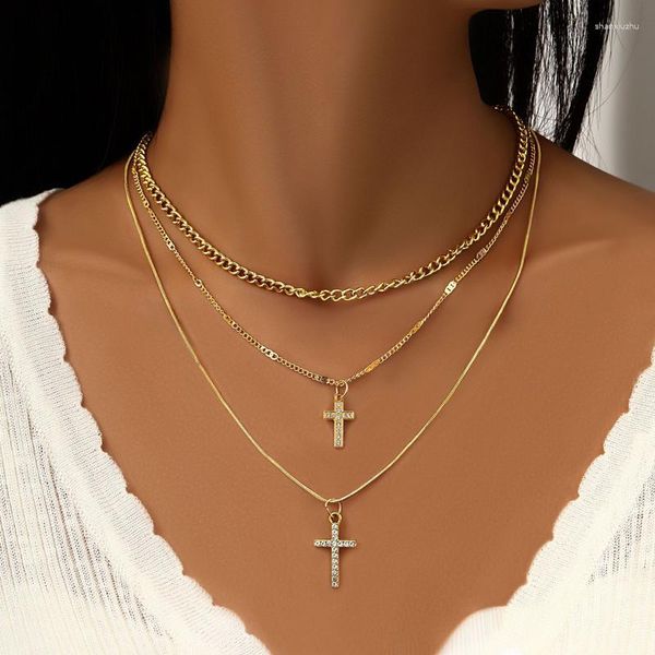 Цепи многослойные цепочка винтаж циркона Cross Charm Cool Coker Collese for Women Party Jewelry Gift E917