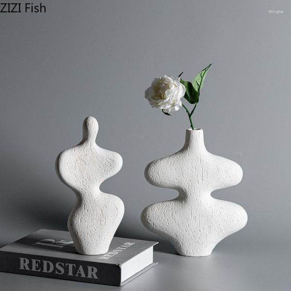 Vasen einfache Brand Keramik Vase weiß getrocknetes Blütenarrangement Ornament Dekorative Hydroponic Dekoration Handwerk