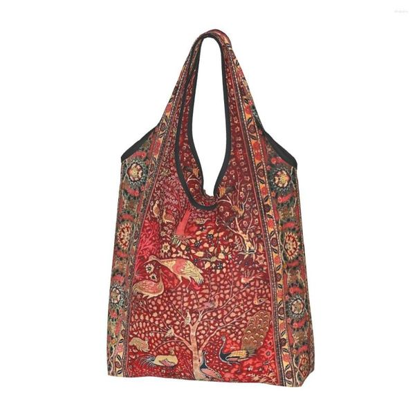 Einkaufstaschen benutzerdefinierte antike Persische Teppich Vogelbaumblumen Bag Tragbares Kapazität Lebensmittel Bohemian Blumenkäufer Tasche