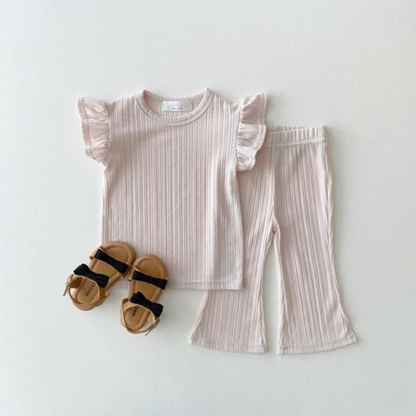 Set di abbigliamento Summer Kids Cleeve Abiti 2 pezzi in stile coreano Girls Girls Pigys Thirts Flaces Abbigliamento Abiti per neonati per neonati