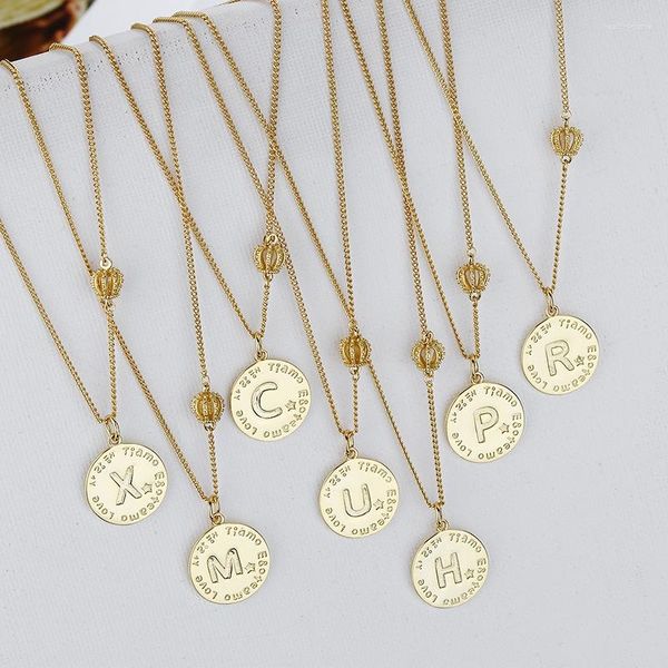 Цепи Tianro 925 Серебряное серебро простое 26 буквенного подвесного ожерелья Древнее и 24 -километровое золотое унисекс