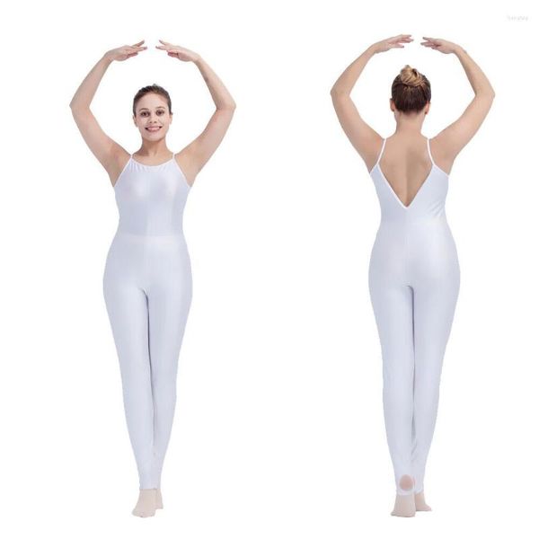 Sahne Giyim Perakende Toptan Beyaz Naylon/Lycra Camisole v Back Dance Jimnastik Unitards bayanlar ve kızlar için Catsuits