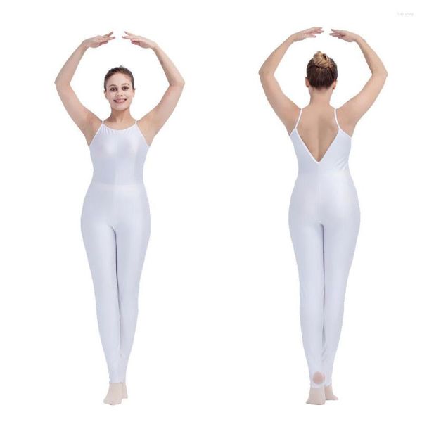 Bühnenbekleidung im Einzelhandel Großhandel White Nylon/Lycra Camisole gegen Back Dance Gymnastics Unitards Katzen für Damen und Mädchen