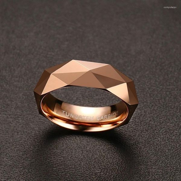 Anéis de casamento Trendy Rose Gold Colors Rhombus Ring Tungsten Carbide para homens tamanho 6 a 11