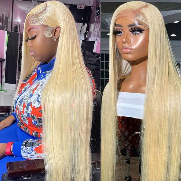 613 HD Кружевая лобная парик 13x6 Blonde Straight Lace Front Human Hair Wigs для женщин 13x4. Блюсичный парик 220%плотность