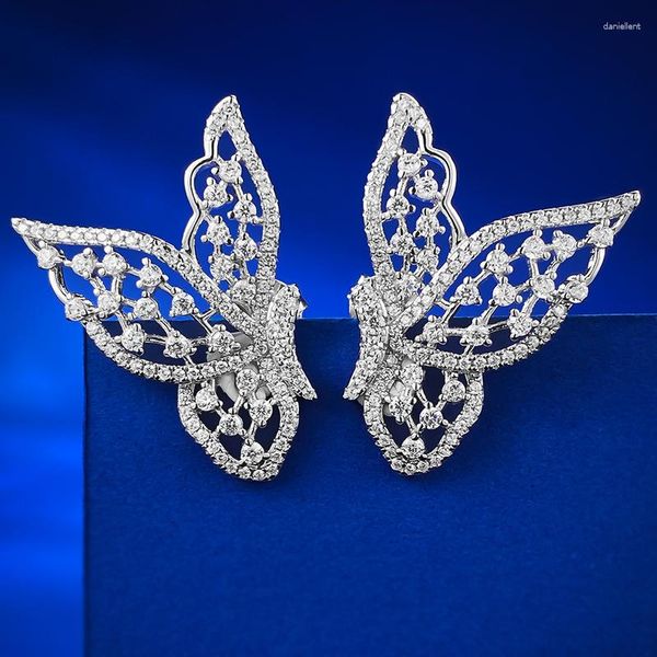 Brincos de garanhão laboratório de borboleta Brincho de diamante real 925 prata esterlina promessa para mulheres presente de joias para festas de noiva