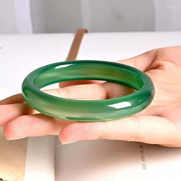 Bangle Natural Green Agate Chalcedony Браслет для женщин Acier Inxydable Femme