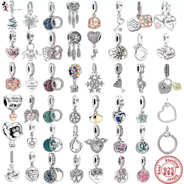 925 Silver Fit Pandora Charm 925 Armband Federsterne Mond Mutter weiße Zirkonia -Reize für Pandora Charm 925 Silberperlen Charms