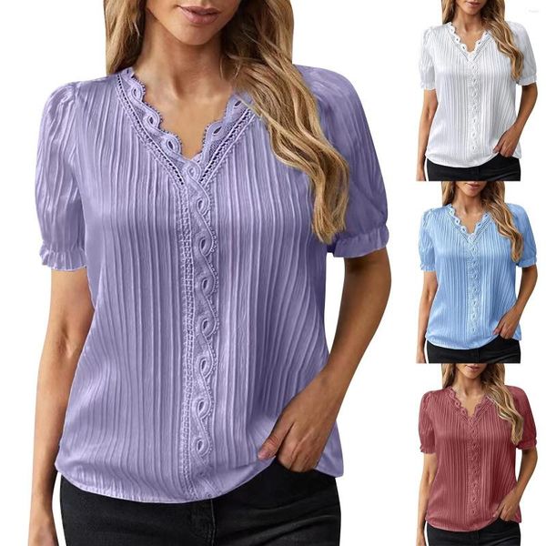 Damen T -Shirts Persönlichkeit Solid Color v Neck Kurzarm Top lässige lässige einfache und exquisite Design Frauen Frau