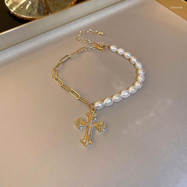 Link Bracelets 2023 Arrivo Bracciale perle per donne Croci di gioielli con le stelle Accessori per feste ragazze all'ingrosso