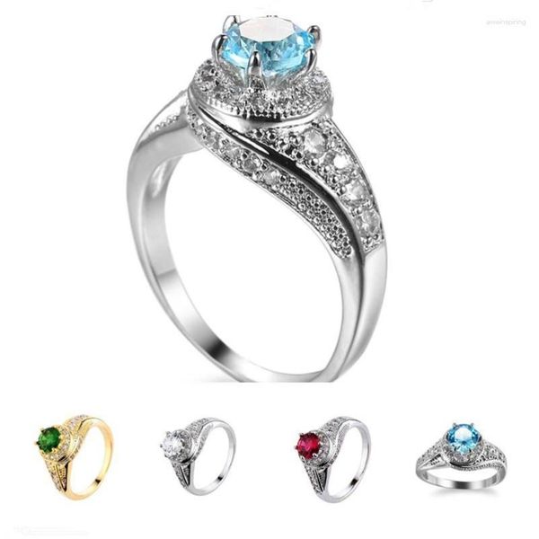 Anéis de casamento anel de noivado de cor prata jóias românticas jóias clássicas de zircônia cúbica decoração de cenário para mulheres meninas