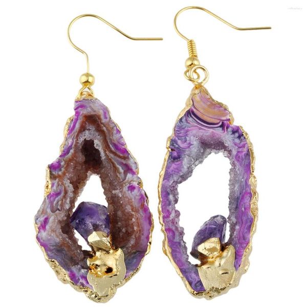 Orecchini penzolanti Geode Druzy Agate Earring Reiki Healing Ametista Drop Drop Women Jewelry Girls Regale Girls