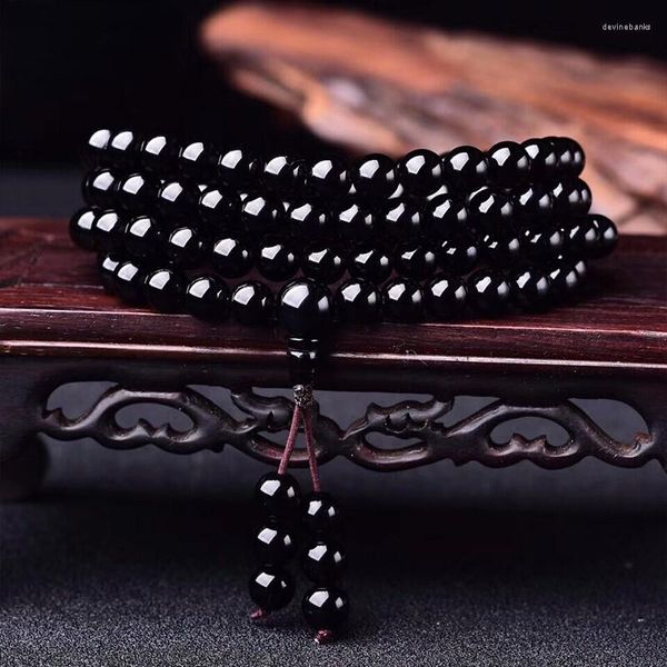 Strand Natural Obsidian Bracelet 108 perle cerchio multistrato per il trasferimento fortunato