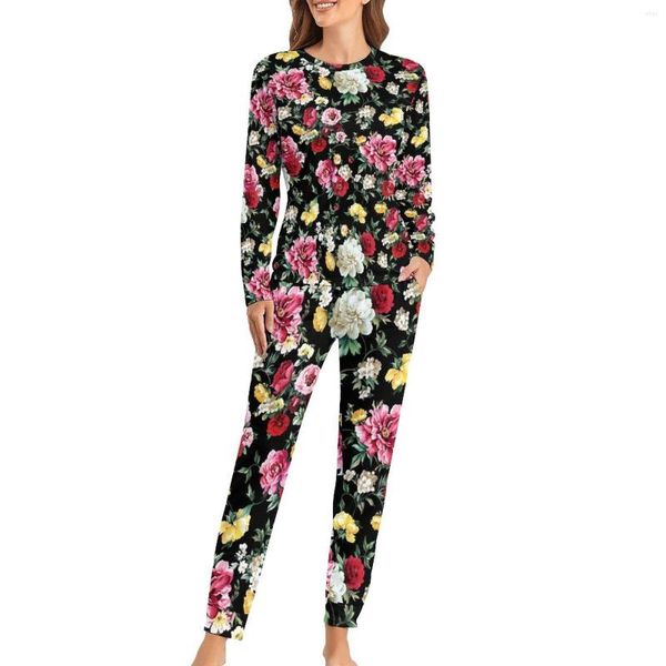 Pijamas de impressão floral colorida de roupas de sono femininas