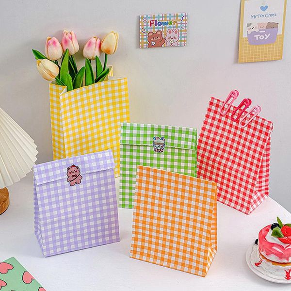 Embrulho de presente 5pcs/conjunto colorido xadrez kraft paper bag